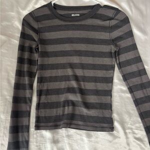Hollister Gray and Black Striped Long Sleeve Shirt